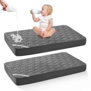 imageBEDLORE Waterproof Mattress Protector Crib 2 Pack Soft Mattress Pad Noiseless Machine Washable Mattress Cover Ultimate Protection for Your Babys Crib Toddler Bed 52x28Dark Gray