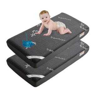 imageBEDLORE Waterproof Mattress Protector Crib 2 Pack Soft Mattress Pad Noiseless Machine Washable Mattress Cover Ultimate Protection for Your Babys Crib Toddler Bed 52x28Grayleaves