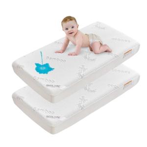 imageBEDLORE Waterproof Mattress Protector Crib 2 Pack Soft Mattress Pad Noiseless Machine Washable Mattress Cover Ultimate Protection for Your Babys Crib Toddler Bed 52x28Whiteleaves