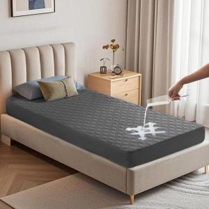 imageBEDLORE Waterproof Mattress Protector Twin Size Noiseless Mattress Pad with Deep Pocket 6quot15quot Depth Soft Breathable Bed Mattress Cover Washable for Home Bedroom Hotel Navy BlueGray