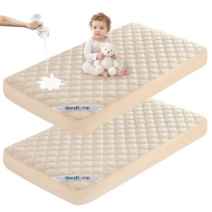 image:imageBEDLORE Baby Crib Mattress Protector 2Pack Waterproof Blue 52x28Beige