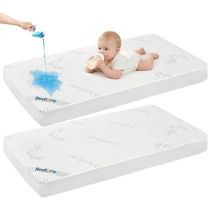 image:imageBEDLORE Baby Crib Mattress Protector 2Pack Waterproof Blue 52x28Whiteleaves